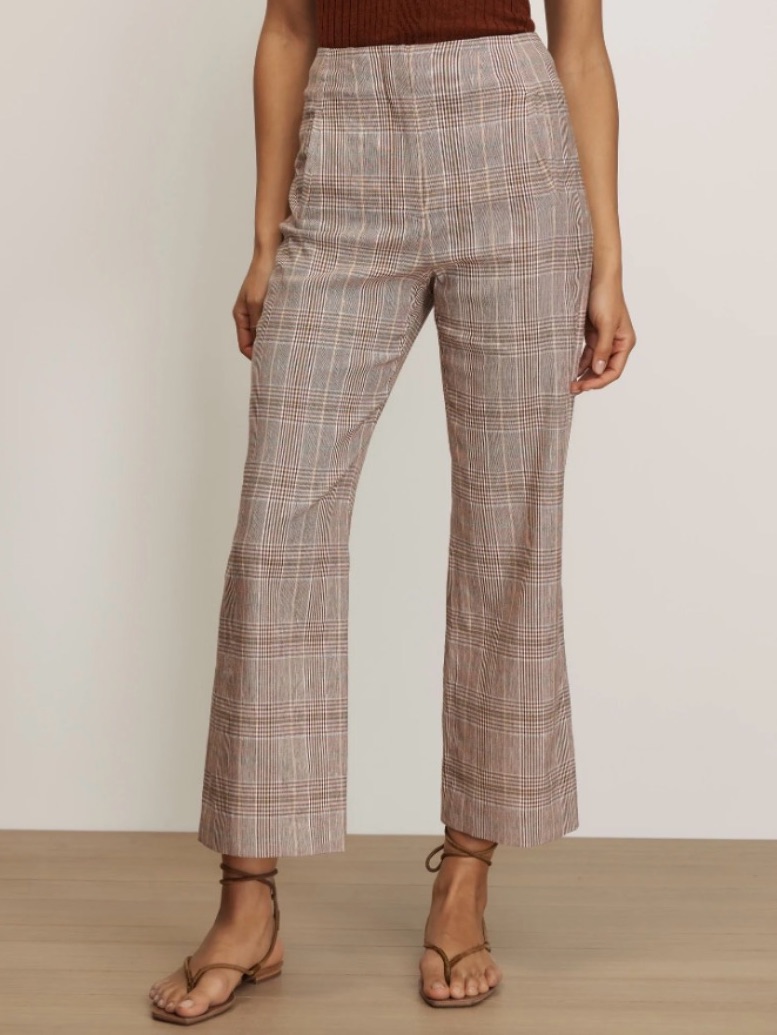 Worth Clean Front Cropped Plaid Wide-Leg Trousers In Brown And Tan Sz 6
